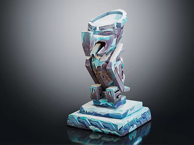 Artistic Sculpture Carving With Ice Blue White Geometric Design And Layered Square Base 3d model