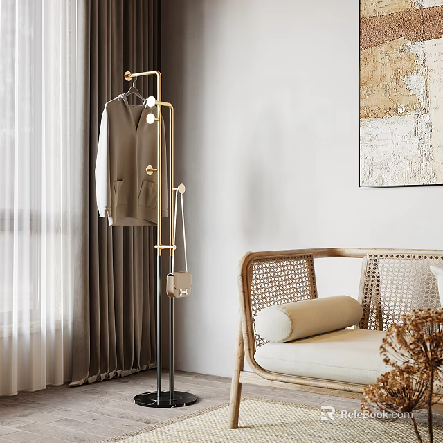 Modern Coat Rack In Contemporary Living Room 3d model 
