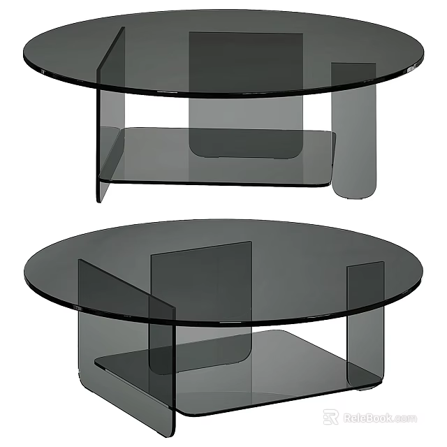 Modern Round Black Glass Coffee Table with Transparent Frame and Sleek Design 3d model 