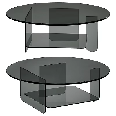 Modern Round Black Glass Coffee Table with Transparent Frame and Sleek Design 3d model