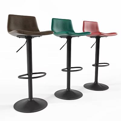 Modern Bar Stools In Brown Green Red With Black Metal Base And Footrest 3d model