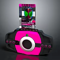 Vibrant Pink And Black Electronic Device With Round Core And Inserted Colorful Card