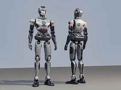 Intelligent Machine Smart Robot 3D Model With Silver Black Design Front And Back View 3d model