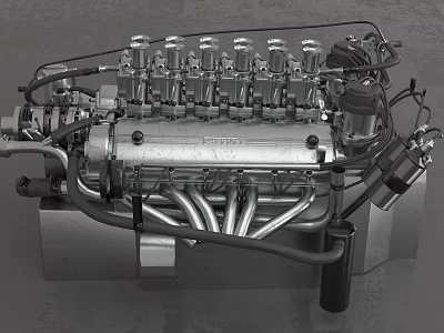 Detailed High Performance Engine With Cylinders Intake Manifold Exhaust Pipes And Valves 3d model