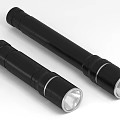 Two Black Flashlights Featuring Cylindrical Design And Silver Trimmed Heads On White Background 3d model