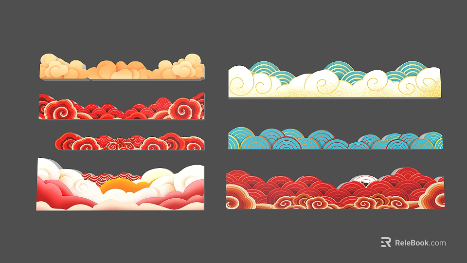 Colorful Traditional Cloud Patterns With Various Hues For Artistic Decorative Designs 3d model 