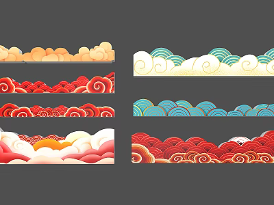 Colorful Traditional Cloud Patterns With Various Hues For Artistic Decorative Designs 3d model