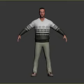 A Man Wearing White Dark Pattern Sweater Khaki Pants Pink Shoes Arms Outstretched Gray Background
