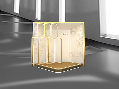 Modern Elegant Photo Spot With Golden Frame Transparent Panels And Patterns 3d model
