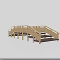 Wooden Landscape Bridge With Steps Railings And Modern Design Structure Elements 3d model