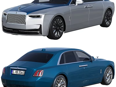 Blue Luxury Sedan Featuring Chrome Grille LED Headlights And Alloy Wheels Design 3d model
