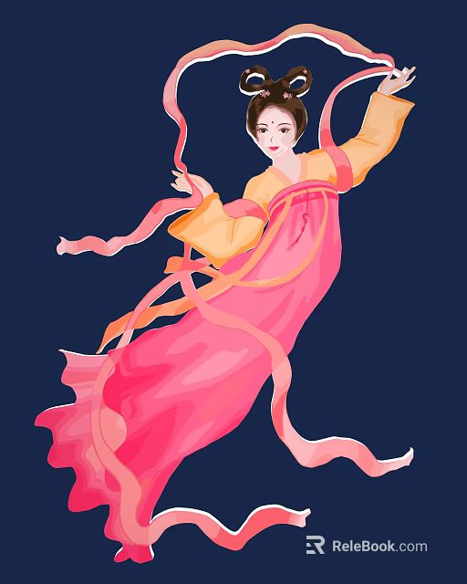 Game Movie Character In Traditional Pink Yellow Costume With Flowing Ribbons 3d model 