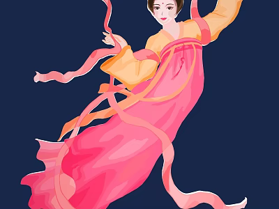 Game Movie Character In Traditional Pink Yellow Costume With Flowing Ribbons 3d model