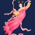 Game Movie Character In Traditional Pink Yellow Costume With Flowing Ribbons