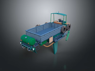 Industrial Mechanical Equipment Featuring Blue Cargo Platform Green Structure Driver's Cabin And Wheels 3d model
