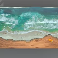Unique Coffee Table With Beach Inspired Tabletop Design Waves And Orange Elements 3d model