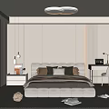 Modern Bedroom Interior With Plush Headboard Decorative Pillows Area Rug Nightstand Lamp And Desk Chair