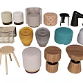 Various Design Stools With Different Materials Colors And Styles For Home Decor 3d model