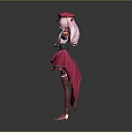 Pink Haired Female Character Wearing Red Hat Dress and Long Boots
