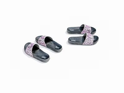 Stylish Pink Leopard Print Slippers With Black Soles And Soft Upper Design 3d model