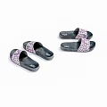 Stylish Pink Leopard Print Slippers With Black Soles And Soft Upper Design