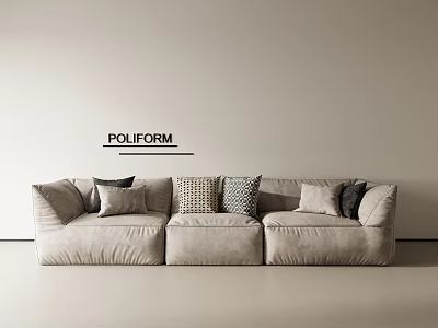 POLIFORM Sectional Sofa with Beige Upholstery and Patterned Throw Pillows in Minimalist Interior 3d model