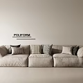 POLIFORM Sectional Sofa with Beige Upholstery and Patterned Throw Pillows in Minimalist Interior 3d model