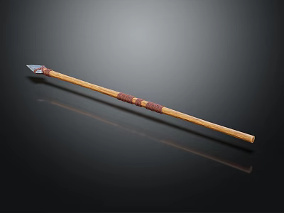 Traditional Handcrafted Spear Weapon With Wooden Handle And Metal Tip Design 3d model