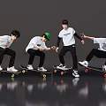 Group Of Young Men Performing Skateboard Tricks In Casual Outfits
