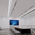 Modern Conference Room Interior Design With Long Table White Chairs And Large Screen