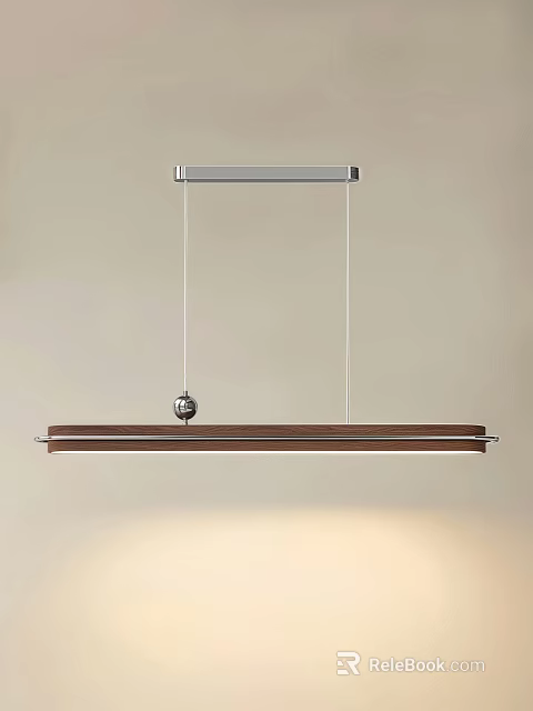 Modern Minimalist Hanging Chandelier With Wooden Linear Design And Metal Accents 3d model 