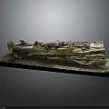 Rustic Wooden Log Decor On Stone Base With Natural Moss And Soil