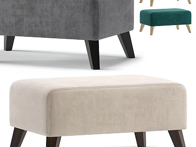 Contemporary Stylish Upholstered Ottoman With Beige Gray Teal Colors Soft Cushion And Wooden Legs 3d model