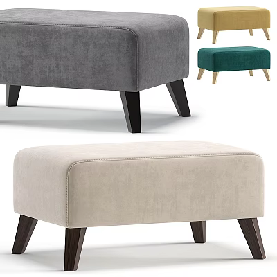 Contemporary Stylish Upholstered Ottoman With Beige Gray Teal Colors Soft Cushion And Wooden Legs 3d model