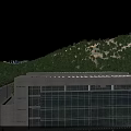 Bright Blue Sky With Fluffy White Clouds Over Lush Green Forested Hills Beside Modern Building