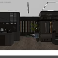 Modern Interior Space With Gray Cabinets Shelves Hanging Clothes And Bags Wooden Flooring Display Area