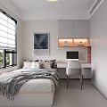 Tatami Bedroom Interior Design With Tatami Bed Window Blinds Desk Computer Chair And White Cabinets