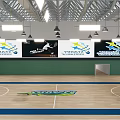 Indoor Badminton Courts With Green Floors White Lines And Wall Posters For Fitness