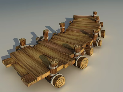Ancient Architecture Wooden Pathway with Planks and Posts Bound by Ropes 3d model