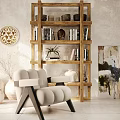 Cozy Single Sofa In Modern Living Room With Wooden Bookshelf And Decorative Painting