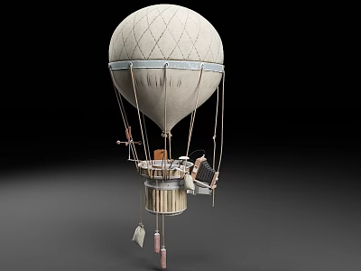 Classic Hot Air Balloon Design With Diamond Pattern And Hanging Basket Structure 3d model