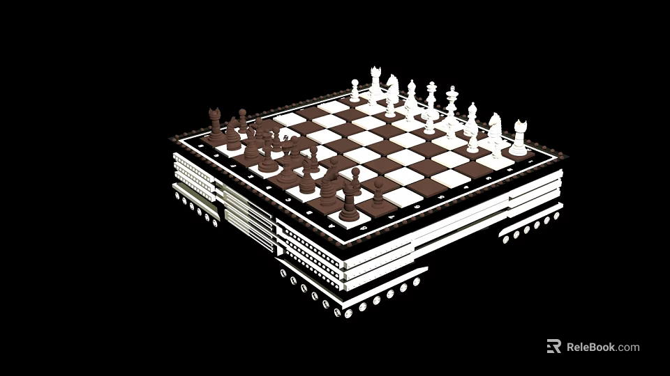 Chess Board Game Entertainment With Classic Black White Pieces And Layered Board Design 3d model 