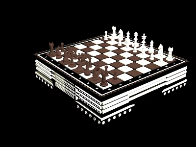 Chess Board Game Entertainment With Classic Black White Pieces And Layered Board Design 3d model