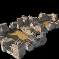 3D Model Of Stylized Dense Building Cluster With Diverse Heights And Traditional Design