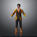 Elegant Men's Clothing With Orange Yellow Patterns White Gloves Black Vest Pants And Shoes