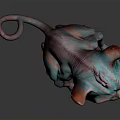 Fantasy Feline Creature With Vibrant Teal Pink Fur Red Ears Fierce Expression Sharp Claws Fangs