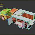 Orange And White Utility Truck With Open Storage Compartments For Work Tools 3d model