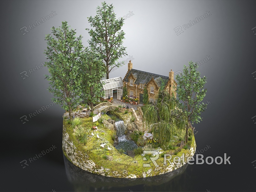 European-style single-family villa outdoor landscape rural landscape transparent painting model