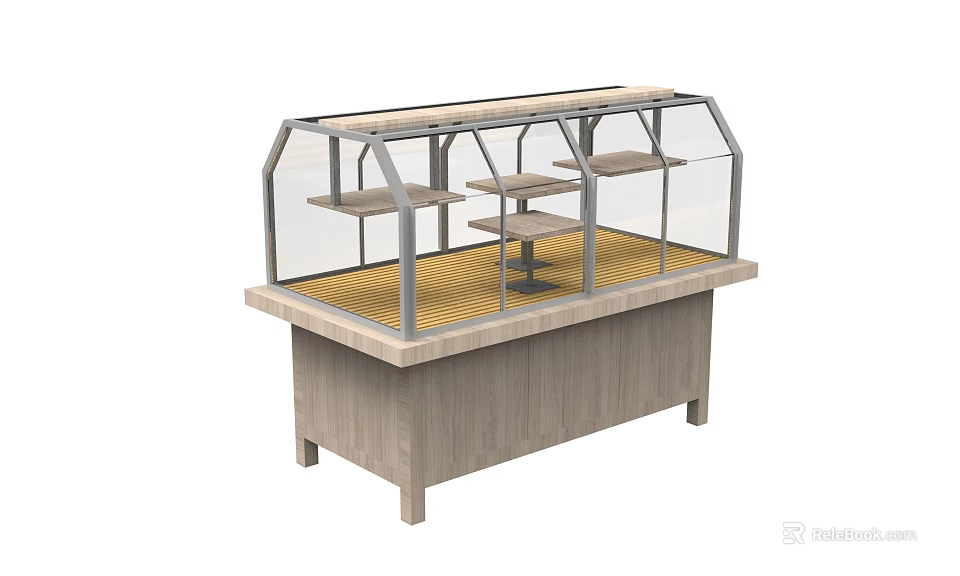 Modern Display Cabinet Shelf With Glass Cover Multiple Shelves And Wooden Base 3d model 