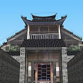 Ancient Chinese Traditional Architecture With Classic Roof Overhanging Eaves Brick Walls And Wooden Gate